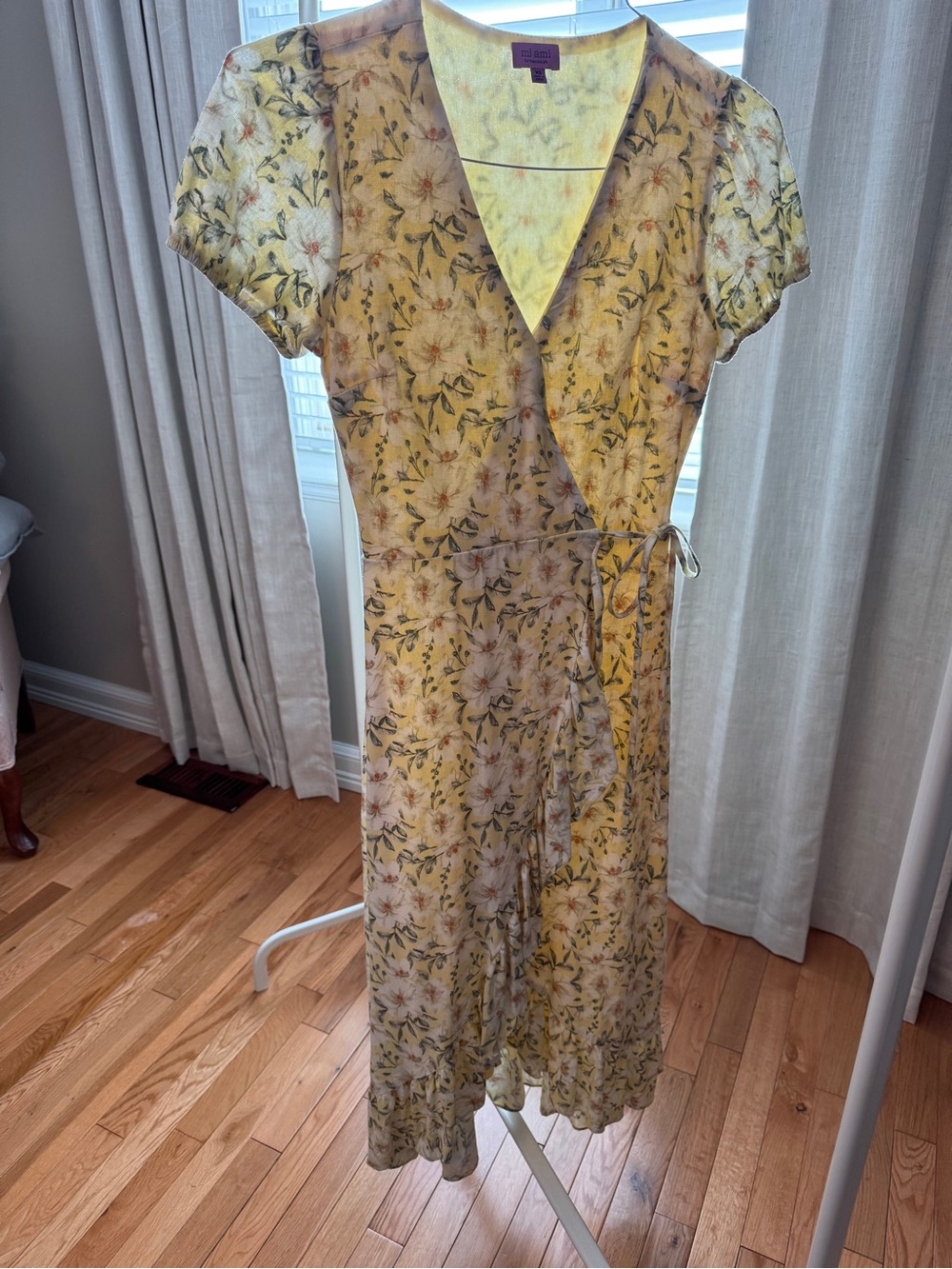 miami Yellow Floral Wrap Midi Dress